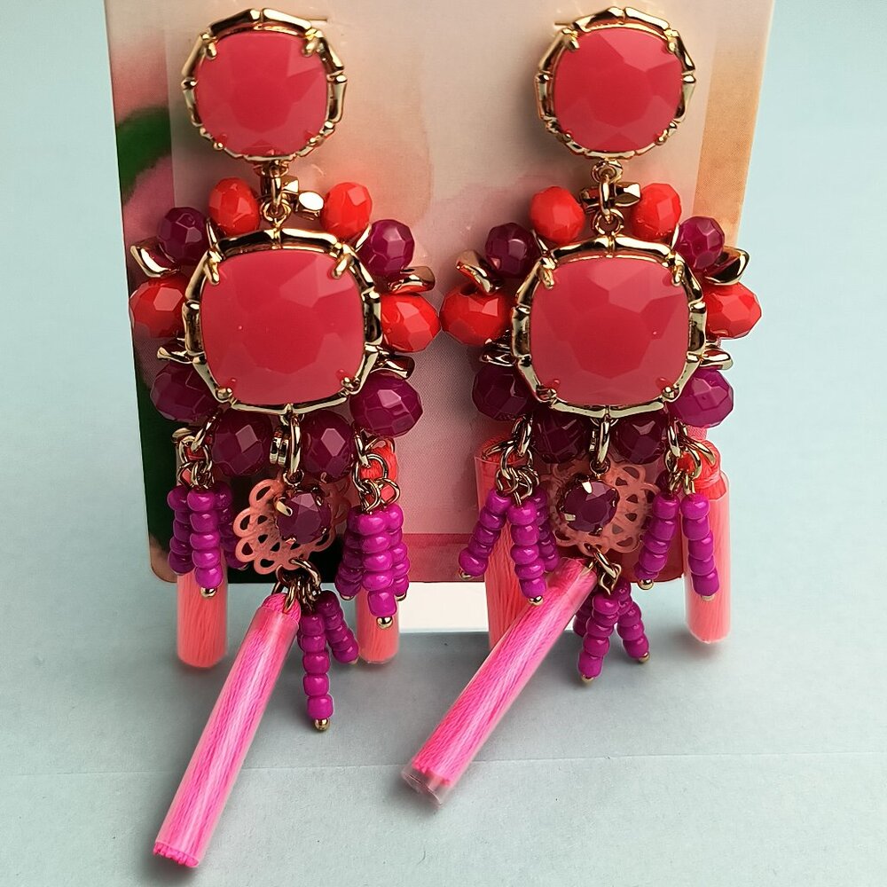 Lilly Pulitzer Statement Pirced Post Earrings Tassel Be Waterside Amaren… - Picture 7 of 11